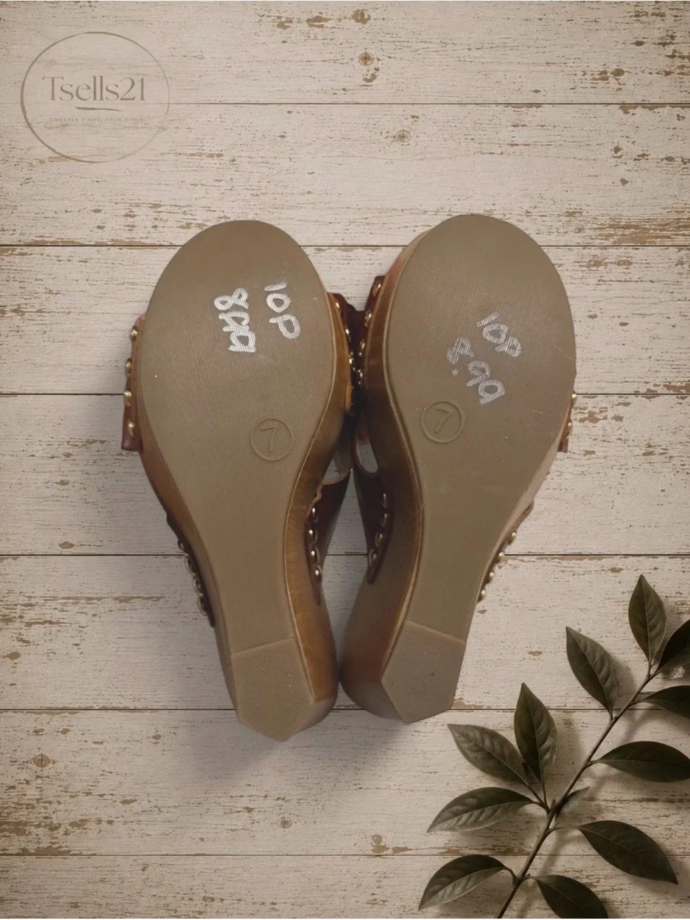JustFab Faux Wood Chunky Platform Wedge Sandals - Size 7